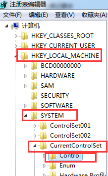 打开“HKEY_LOCAL_MACHINE\SYSTEM\CurrentControlSet\Control”