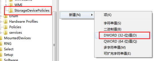 新建一个叫“StorageDevicePolicies”