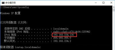 输入命令ipconfig